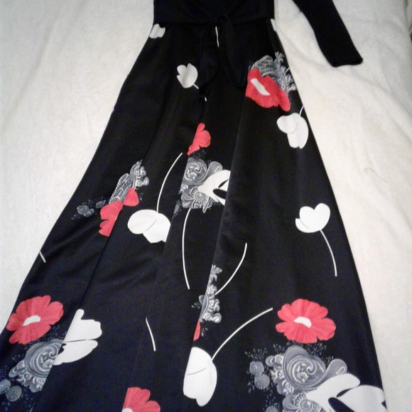 VINTAGE MAXI DRESS SOLID/FLORAL TORI RICHARD - Picture 5 of 11
